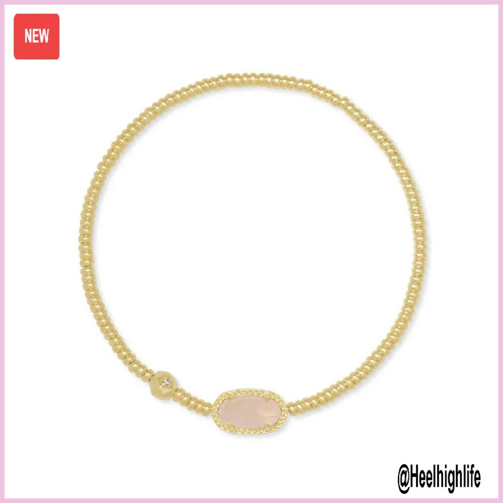 14k Gold Plated Stretch Bracelet With Quartz Stone, Adjustable Fit